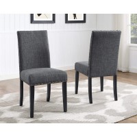 Roundhill Furniture Biony Gray Fabric Dining Chairs With Nailhead Trim, Pack Of 2