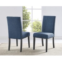 Roundhill Furniture Biony Blue Fabric Dining Chairs With Nailhead Trim, Set Of 2