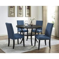 Roundhill Furniture Biony Blue Fabric Dining Chairs With Nailhead Trim, Set Of 2