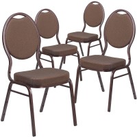 Flash Furniture 4 Pack Hercules Series Teardrop Back Stacking Banquet Chair In Brown Patterned Fabric - Copper Vein Frame