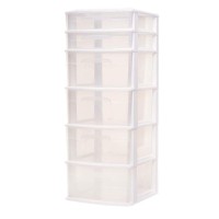 Homz 6 Drawer Plastic Storage And Organizer Tower, Cabinet For Home, Office, Classroom, Craft, Art Supplies, Clothes, White Frame/Clear Drawers