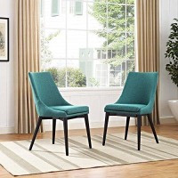 Modway Viscount Mid-Century Modern Upholstered Fabric Two Kitchen And Dining Room Chairs In Teal
