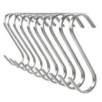 Large Brushed Stainless Flat S Hooks, Kitchen Utility Pot Pan Hanger, Clothes Storage Rack Hangers - 10 Piece Set