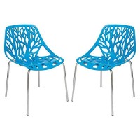 Leisuremod Forest Modern Dining Chair With Chromed Legs, Set Of 2 (Blue)