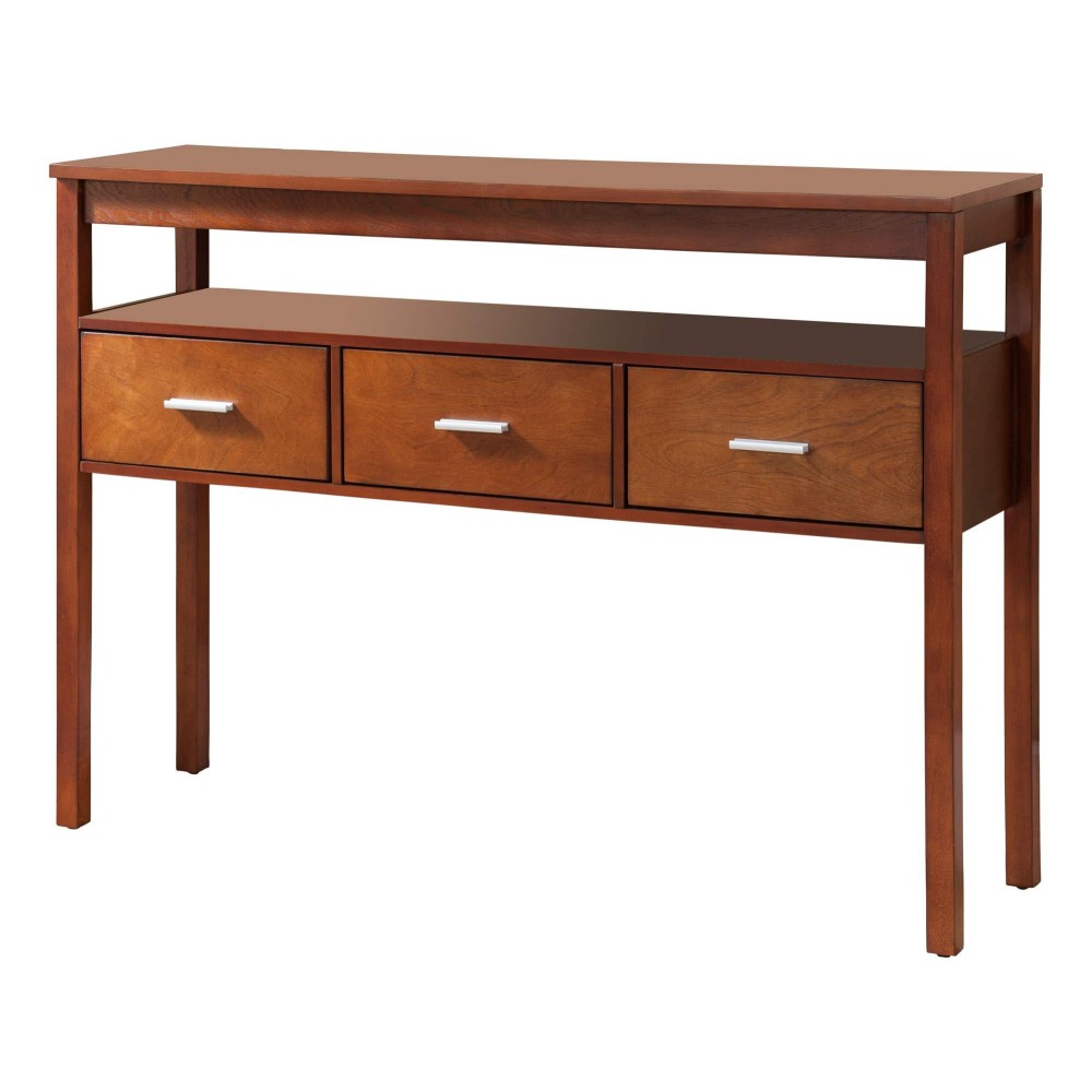 Pilaster Designs Oliver Walnut Wood Contemporary Occasional Entryway Console Sofa Table With 3 Storage Drawers