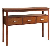 Pilaster Designs Oliver Walnut Wood Contemporary Occasional Entryway Console Sofa Table With 3 Storage Drawers