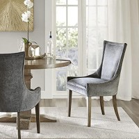 Madison Park Signature Ultra Dining Chairs Set Of 2, Swoop Arm, Curved Back Chenille Upholstery Design, Solid Wood Legs, High Desnity Foam Seat Kitchen Furniture, Dark Grey, 23.25W X 24.75D X 39H