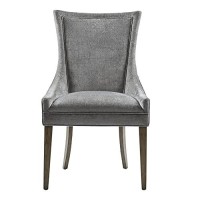 Madison Park Signature Ultra Dining Chairs Set Of 2, Swoop Arm, Curved Back Chenille Upholstery Design, Solid Wood Legs, High Desnity Foam Seat Kitchen Furniture, Dark Grey, 23.25W X 24.75D X 39H