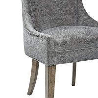 Madison Park Signature Ultra Dining Chairs Set Of 2, Swoop Arm, Curved Back Chenille Upholstery Design, Solid Wood Legs, High Desnity Foam Seat Kitchen Furniture, Dark Grey, 23.25W X 24.75D X 39H