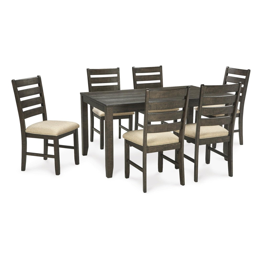 Signature Design By Ashley Rokane 20 Dining Room Table Set With 6 Upholstered Chairs, Brown