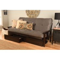 Kodiak Furniture Monterey Futon Set With Storage Drawers With Espresso Base And Suede Grey Mattress