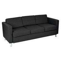 Office Star Pacific Sofa With Padded Box Spring Seats And Silver Finish Legs Dillon Black Faux Leather