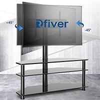 Rfiver Swivel Glass Tv Stand With Mount For 32-65 Inch Flat Or Curved Screen Tv Up To 110Lbs, Height Adjustable Corner Floor Tv Stand Entertainment Center With Tv Mount And 3-Tier Storage For Av Media