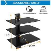 Perlesmith Floating Wall Mounted Shelf Av Mount Shelf - Holds Up To 165Lbs - Dvd Dvr Component Shelf With Strengthened Tempered Glass - Perfect For Dvd Players, Tv Box And Cable Box, Psdsk3