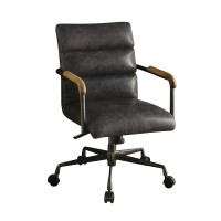Acme Harith Leather Swivel Office Chair In Antique Ebony