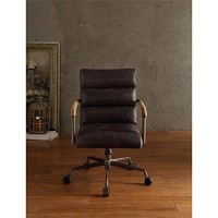 Acme Harith Leather Swivel Office Chair In Antique Ebony