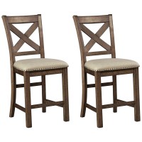 Signature Design By Ashley Moriville Rustic Farmhouse 24.5 Upholstered Barstool, 2 Count, Beige & Brown