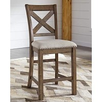 Signature Design By Ashley Moriville Rustic Farmhouse 24.5 Upholstered Barstool, 2 Count, Beige & Brown