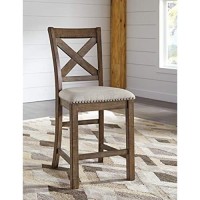 Signature Design By Ashley Moriville Rustic Farmhouse 24.5 Upholstered Barstool, 2 Count, Beige & Brown
