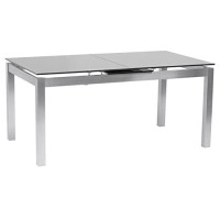 Armen Living Brushed Stainless Steel Tempered Glass Top Extension Dining Table Height Gray