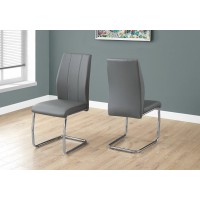 Monarch Specialties 2 Piece Dining Chair-2Pcs/ 39 H/Grey Leather-Look/Chrome, 17.25 L X 20.25 D X 38.75 H