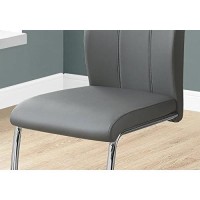 Monarch Specialties 2 Piece Dining Chair-2Pcs/ 39 H/Grey Leather-Look/Chrome, 17.25 L X 20.25 D X 38.75 H