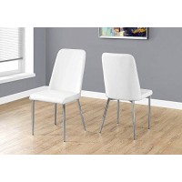 Monarch Specialties I 2 Piece Dining Chair-2Pcs Leather-Look/Chrome, 18L X 16.5D X 37H, White