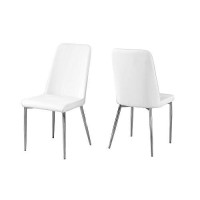 Monarch Specialties I 2 Piece Dining Chair-2Pcs Leather-Look/Chrome, 18L X 16.5D X 37H, White