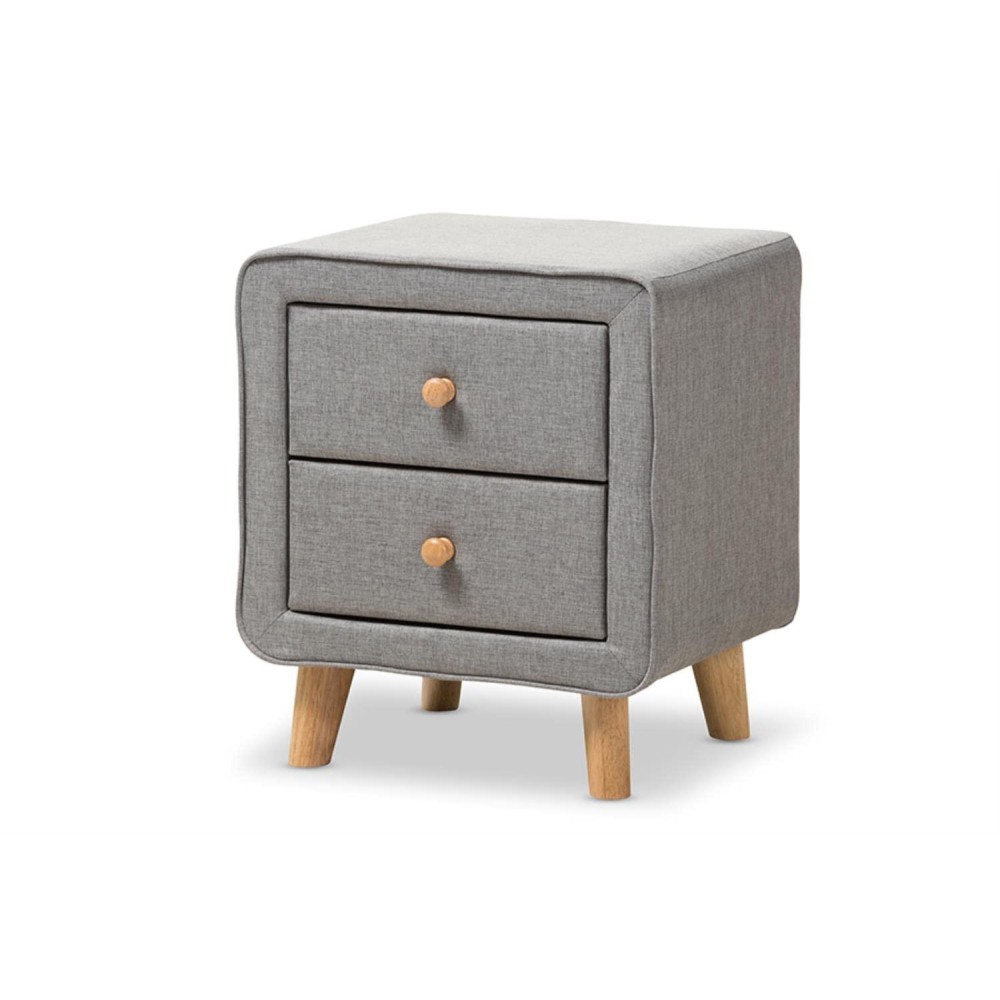 Baxton Studio Jonesy 2 Drawer Fabric Upholstered Nightstand In Gray