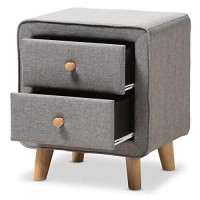 Baxton Studio Jonesy 2 Drawer Fabric Upholstered Nightstand In Gray