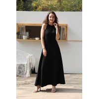 Styleword Women'S 2023 Black Formal Cocktail Dresses Summer Maxi Wedding Guest Halter Long Evening Dress (Black,S)