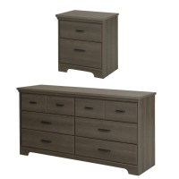 South Shore Versa 6-Drawer Double Dresser And 2-Drawer Nightstand, Gray Maple