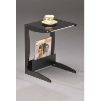 Walnut & Black Wood & Glass Top End Snack Side Table With Magazine Rack
