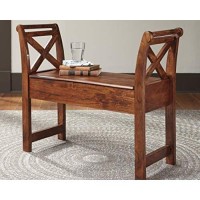 Signature Design By Ashley Abbonto Traditional Accent Bench With Hidden Storage Under Seat, Brown