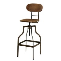 Benzara Industrial Style Wooden Swivel Bar Stool With Metal Base, Gray And Brown
