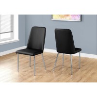 Monarch Specialties 2 Piece Dining Chair-2Pcs Leather-Lookchrome 18L X 16.5D X 37H Black