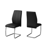 Monarch Specialties I 2 Piece Dining Chair-2Pcs/ 39 Leather-Look/Chrome, 17.25L X 20.25D X 38.75H, Black