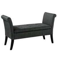 Corliving Antonio Dark Grey Storage Accent Bench With Scrolled Arms Solid Wood Legs