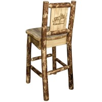 Montana Wooodworks Glacier Country Collection Barstool With Back With Laser Engraved Moose Design