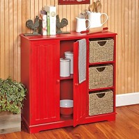 The Lakeside Collection Beadboard Buffet Cabinet - Sideboard With Storage - Red
