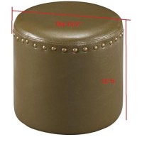 Pilaster Designs Andrea 155 Round Red Faux Leather Upholstered Ottoman With Silver Nailhead Trim