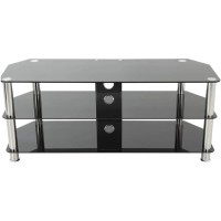 Avf Sdc1250Cm-A Black Glass, Chrome Leg Tv Stand With Cable Management, For Tvs Up To 60