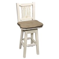 Montana Woodworks Homestead Collection Counter Height Barstool With Back & Swivel, Buckskin Upholstery, Clear Lacquer Finish