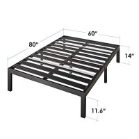 Mellow Rocky Base E 14 Platform Bed Heavy Duty Steel Black, W/Patented Wide Steel Slats (No Box Spring Needed) - Queen