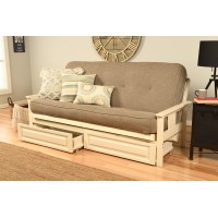 Kodiak Furniture Monterey Futon Set With Storage Drawers With Antique White Base And Linen Stone Mattress