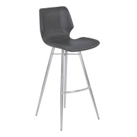 Armen Living Zurich 26 Counter Height Barstool In Vintage Grey Faux Leather And Brushed Stainless Steel Finish