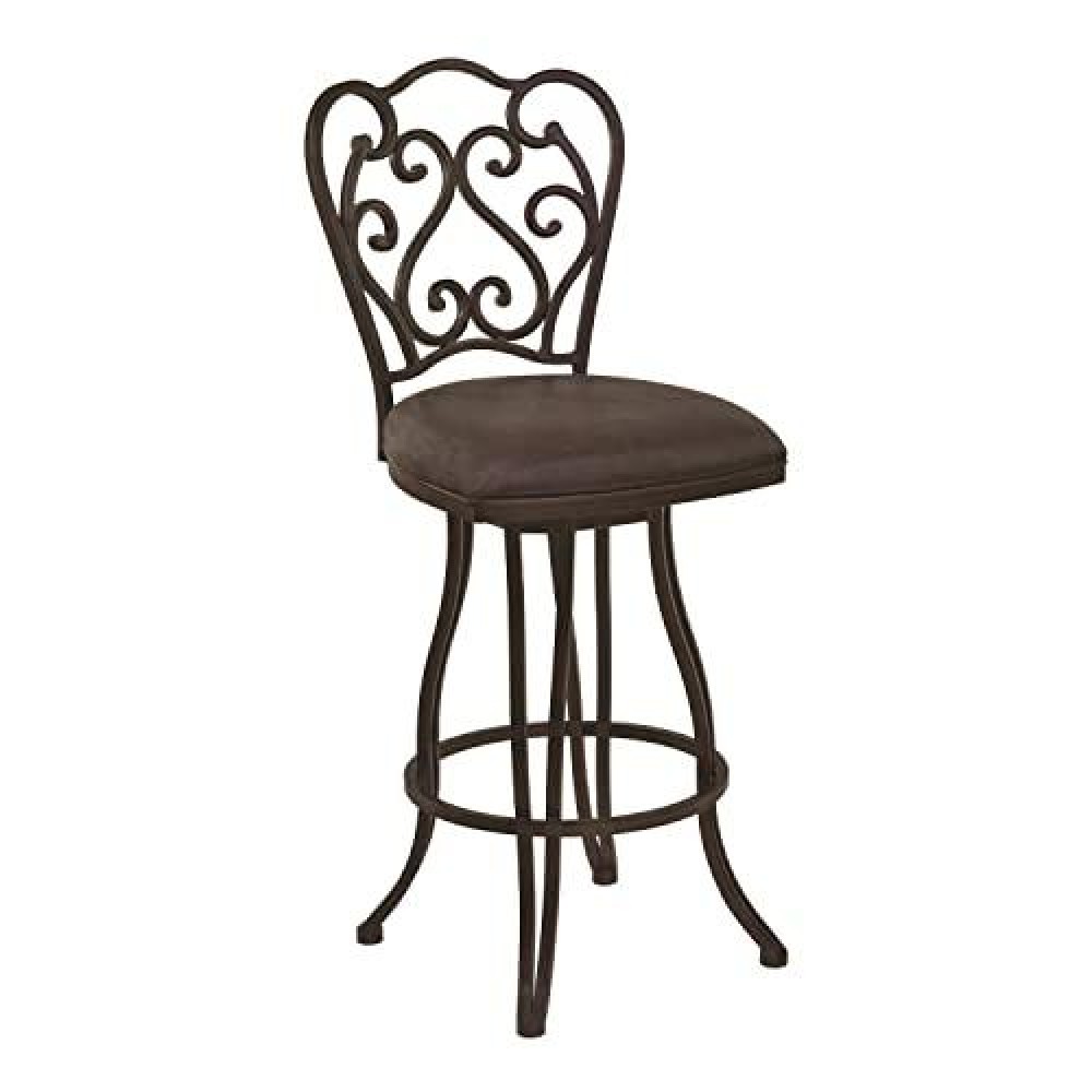 Armen Living Celeste 30 Bar Height Swivel Barstool In Bandero Espresso Fabric And Auburn Bay Finish