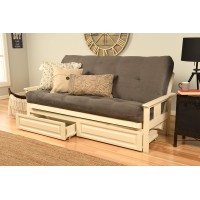 Kodiak Furniture Monterey Futon Set With Storage Drawers With Antique White Base And Suede Grey Mattress