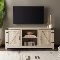 Walker Edison Georgetown Modern Farmhouse Double Barn Door Tv Stand For Tvs Up To 65 Inches, 58 Inch, White Oak