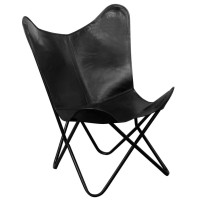 Vidaxl Butterfly Chair Black Real Leather